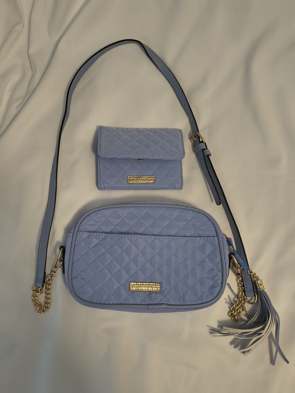 Simply Southern Quilted Periwinkle Crossbody Bag with Matching Card Wallet